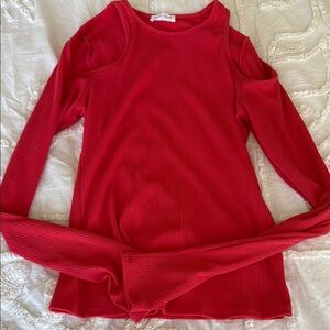 Red Cold Shoulder Ribbed Top